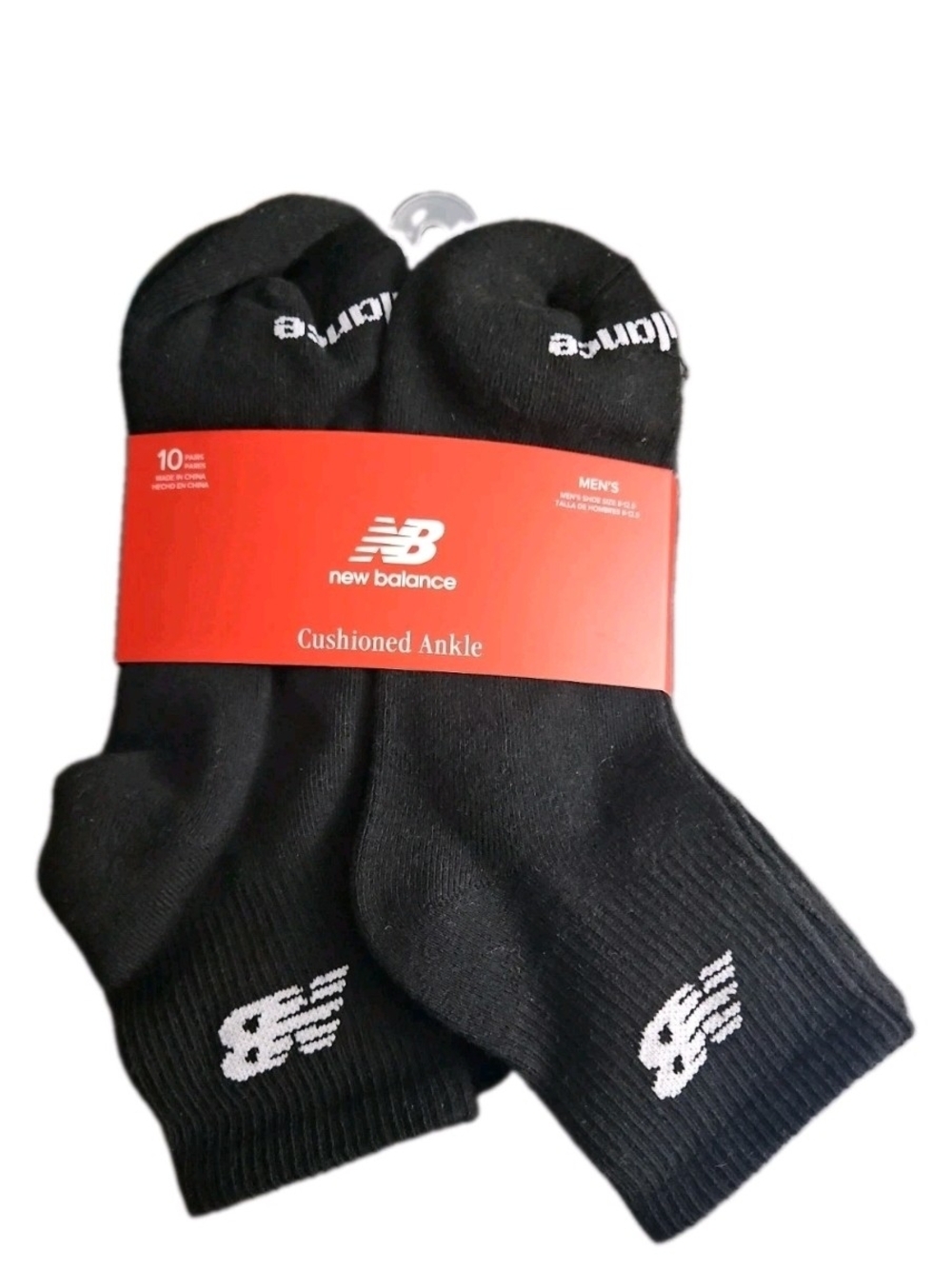 New Balance Men's- 10  prs Cushion  Ankle Black-white socks Arch support SZ 9-12